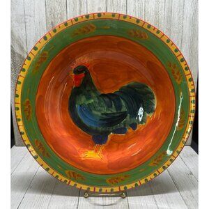 Vtg Dept 56 Blue Green Chicken Rooster Plate 12" Diameter Ceramic Dish Art Dpt17